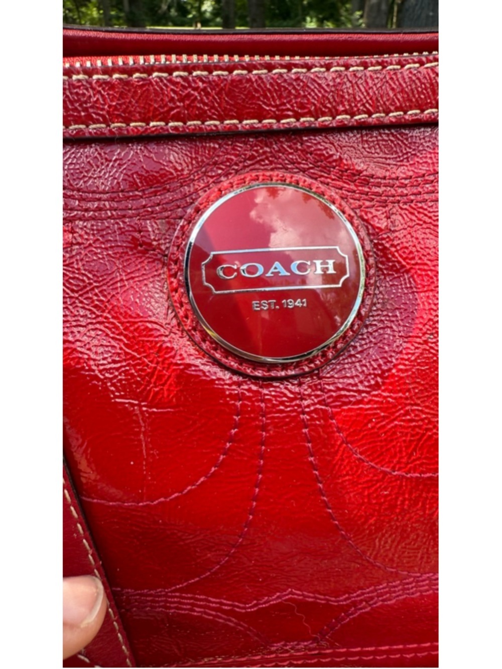 Coach Y2K Signature Patent Leather Zip Top Tote Red Style F15142 - Picture 8 of 11